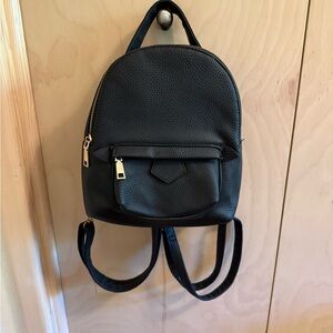 Mini Black Vegan Leather Backpack with Classic Gold Accent Zippers